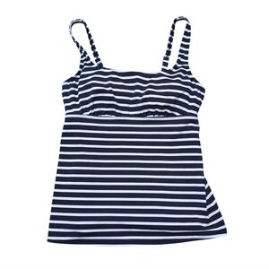 Lands End Tankini Bathing Suit Top Navy Blue And White Stripe Underwire Size 6